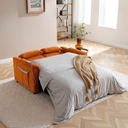 Eafurn 3-in-1 Convertible Pull-Out Sofa Bed Queen Size, Corduroy Lounge with Pillows & Storage
