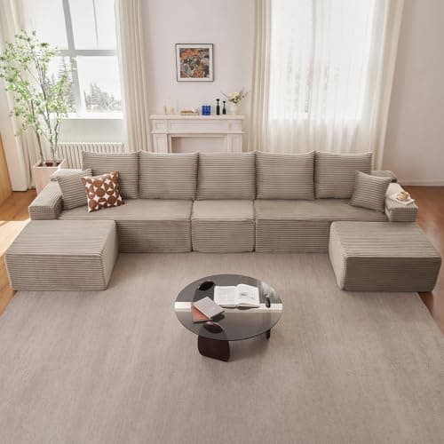 107" Grey Left-Facing Modular U-Shaped Couch with Chaise, No Assembly Required