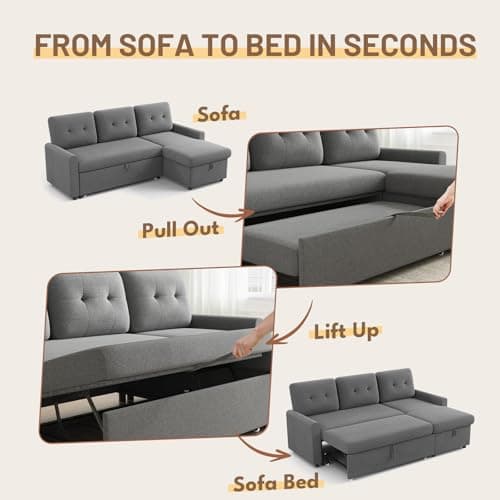 IULULU Medium Grey L-Shaped Sleeper Sofa with Pullout Bed