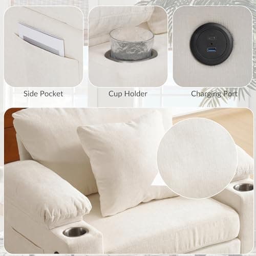 Antetek Beige Chaise Lounge Chair with Ottoman & Storage Armrest