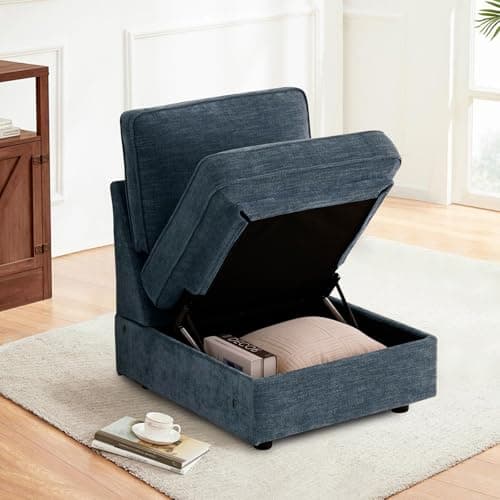 TEKAMON 100" Modular Storage Sofa, Dark Grey Chenille Couch with USBcharging