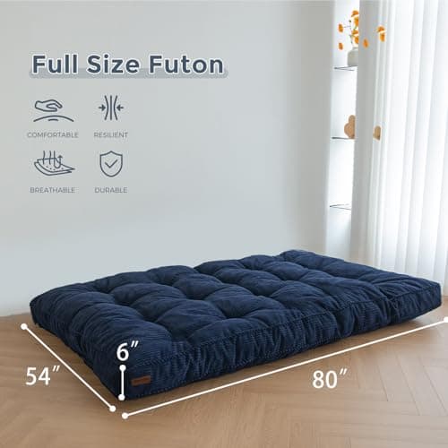 MAXYOYO Full Size Tufted Futon Mattress, Extra Thick Shredded Foam Filling, Navy