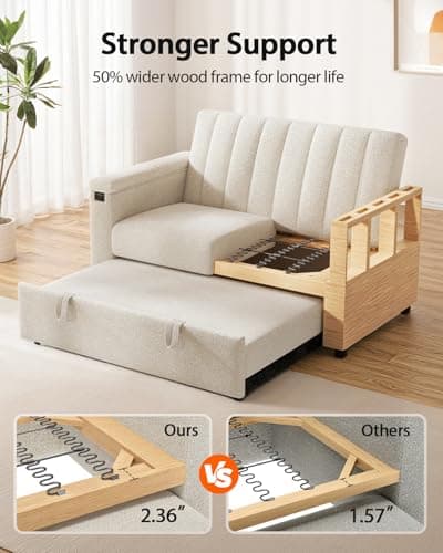 Pipishell 54" Sleeper Sofa Bed with Hidden Table & Charging Ports (Beige)