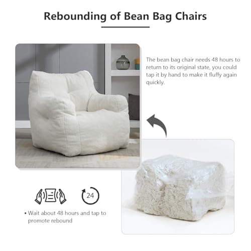 Hison Fluffy Bean Bag Chair with Armrests (White)