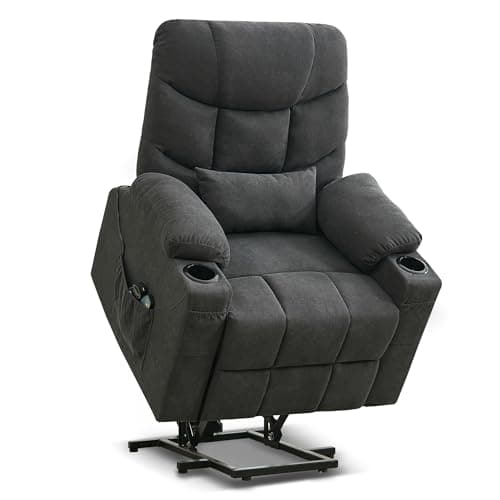 Blue Grey Vibrating Heat Massage Recliner Chair with Cup Holder
