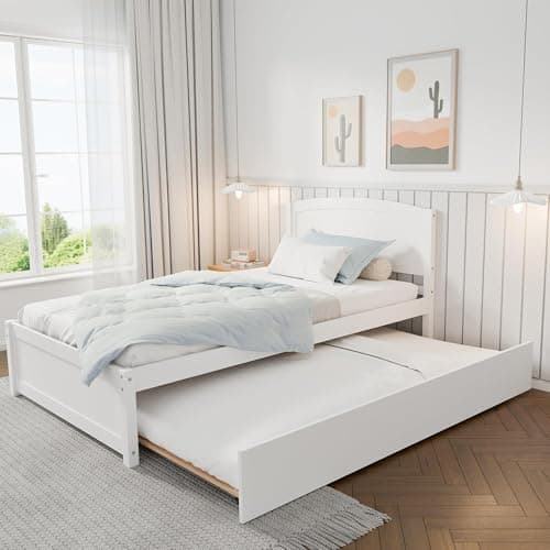 Twin Size Extendable Daybed with Trundle, Solid Wood Support (Natural)