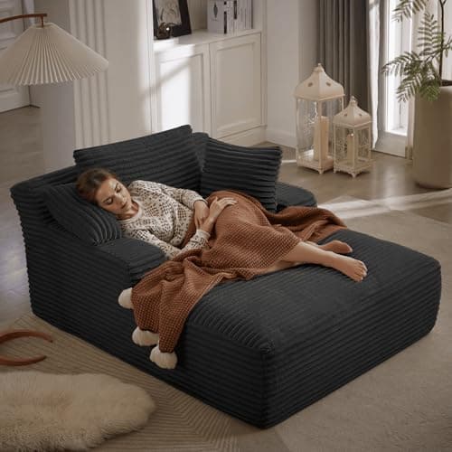 Black 50 Inches Chaise Lounge Indoor Oversized Chair with 3 Throw Pillows and Armrests for Living Room Apartment
| Corduroy Upholstered Black 50 Inches Chaise Lounge Chair with Armrests and Throw Pillows for Living Room Sleeper Chair
| Black 50 Inch