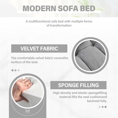3-in-1 Velvet Convertible Sofa Bed with Adjustable Backrest, Gray