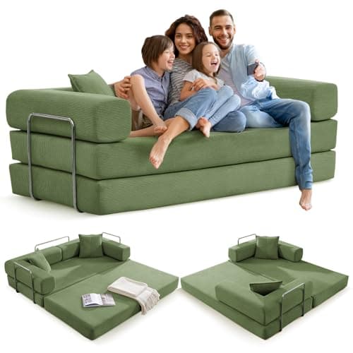 Dark Grey Convertible Sleeper Sofa Bed with Memory Foam & Cylindrical Pillows