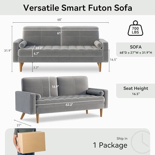 68" Mid Century Modern Tufted Grey Loveseat Sofa for Living Room, RV, Bedroom, Office, Apartment