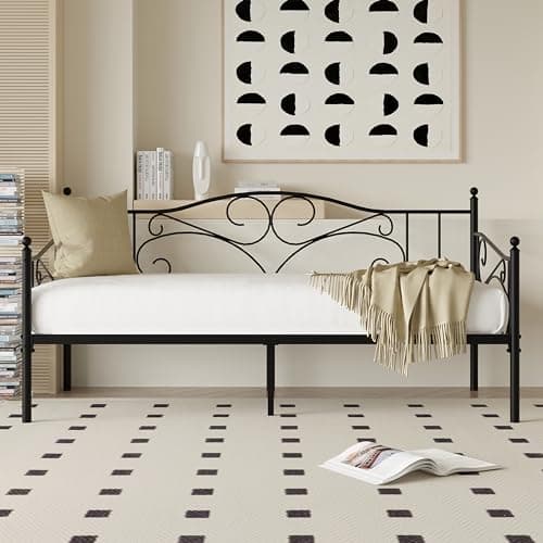 Twin Daybed Frame with Steel Slat Support - Black
