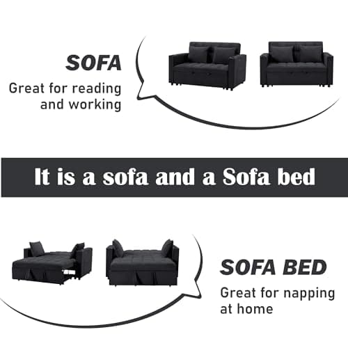 Modern Upholstered Pull Bed Sleeper with Reclining Backrest, Black Futon Love Seat for Living Room