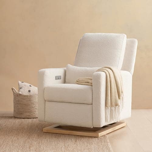 Babyletto Sigi Electronic Recliner and Glider in Ivory Boucle with Light Wood Base