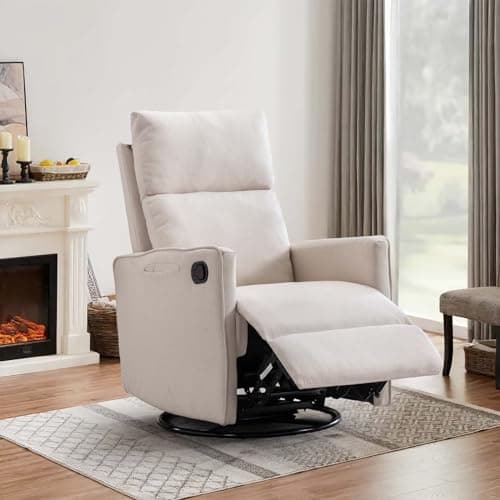 Glider Rocker Recliner Chair, 360° Swivel Linen Recliner for Adults & Nursery