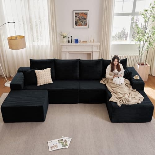 107" Grey Left-Facing Modular U-Shaped Couch with Chaise, No Assembly Required
