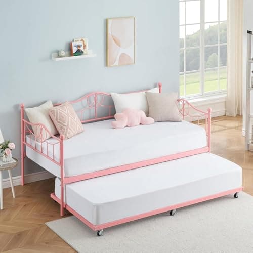 Modern Steel Slat Twin Daybed with Pull Out for Kids & Living Room, White