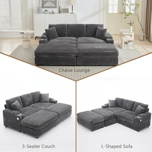 Oversized Grey Double Chaise Lounge with Ottomans and Armrest Storage for Living Room or Bedroom
Oversized Grey Corduroy Chaise Lounge with Cup Holder and USB Port for Living Room or Bedroom
Oversized Grey Chaise Lounge with Armrest Storage, Cup Hold