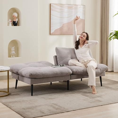 Modern Splitback Futon Couch Bed with Adjustable Backrest, Grey