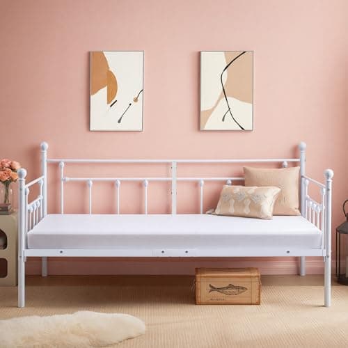 VECELO Metal Platform Bed Frame, Twin Size with Headboard, Heavy-Duty Steel Support for Bedroom and Guest Room, Easy Assembly, White
| VECELO Daybed Mattress Foundation, Twin Size with Headboard, Heavy-Duty Steel Slat Support, Perfect for Bedroom or