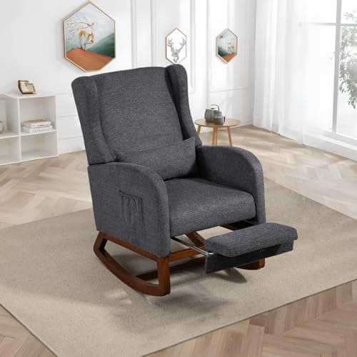 Ivory Comfortable Rocking Chair with Foot Rest for Nursery and Relaxing