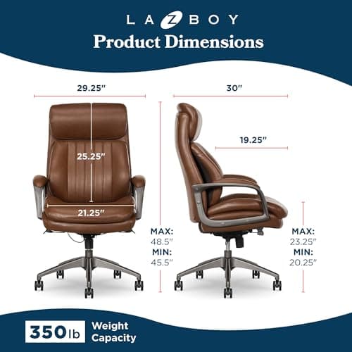 La-Z-Boy Nova Executive Office Chair - Patented AIR Ergonomic Support, Cognac Brown Vegan PU Leather