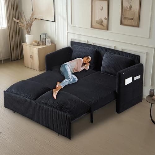 3-in-1 Corduroy Green Queen Sleeper Sofa Bed with Side Pockets