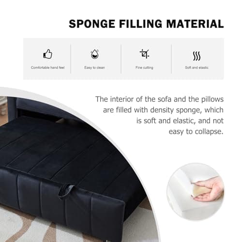 Modern 55.51" Futon Sofa Bed with Pullout Bed & Adjustable Backrest (Black)