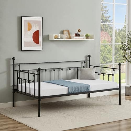 VECELO Heavy Duty Metal Daybed Frame, Twin Size with Headboard and Slats Support