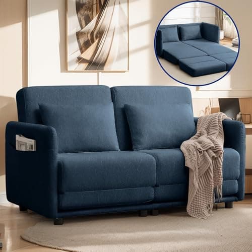 56.3" W x 74.8" D Full Size Pull Out Sofa, White Sleeper with Side Pockets