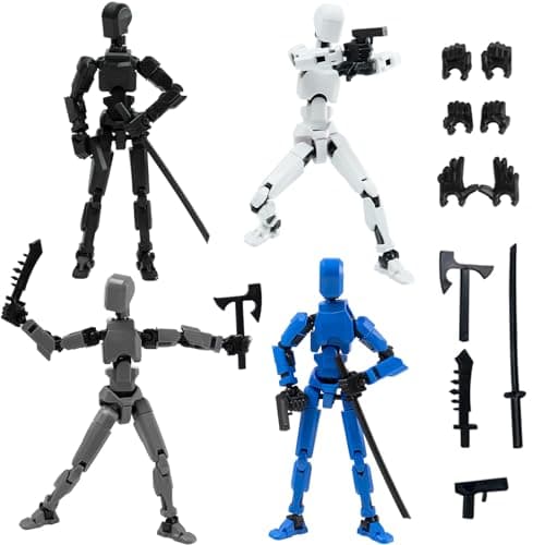 Titan T-13 4PC Robot Action Figure Set for Boys (White+Black+Blue+Red)