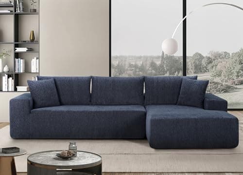 108" Dark Gray Modern Minimalist Chenille Sectional with L-Shape Chaiseeci:.Products:Living Room Sofa