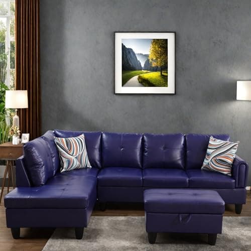 L-Shaped Couch with Chaise, 6 Seat Modern Living Room Sectional in Black/Grey with Storage