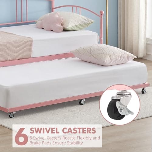 Pink Metal Twin Daybed with Trundle - No Box Spring Needed