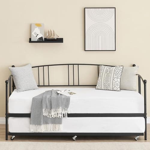 IDEALHOUSE Metal Twin Daybed with Trundle, Black