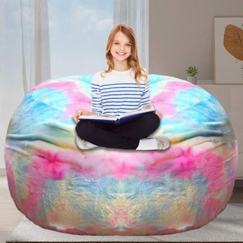 Giant Grey Bean Bag Chair for Adults and Kids, No-Fill, Stuffed Animal Storage
