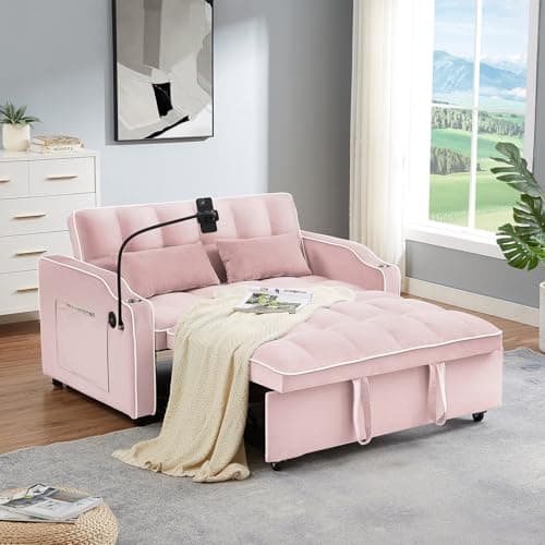 3-in-1 Velvet Convertible Sofa Bed with Adjustable Backrest, Gray
