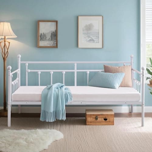 VECELO Metal Platform Bed Frame, Twin Size with Headboard, Heavy-Duty Steel Support for Bedroom and Guest Room, Easy Assembly, White
| VECELO Daybed Mattress Foundation, Twin Size with Headboard, Heavy-Duty Steel Slat Support, Perfect for Bedroom or
