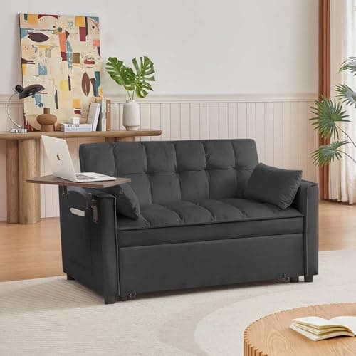 Antetek Modern Velvet 3-in-1 Convertible Sofa Bed, Black