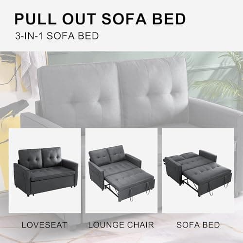 3-in-1 Convertible Sofa Bed: Dark Grey Pull Out Sleeper with USB Ports