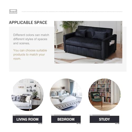 Modern 55.51" Futon Sofa Bed with Pullout Bed & Adjustable Backrest (Black)