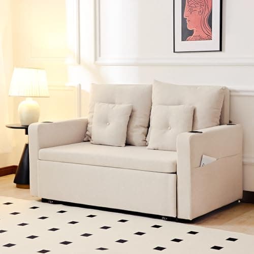 Redlife 55" Pull-Out Couch Bed, Beige, 3-in-1 Sleeper Sofa