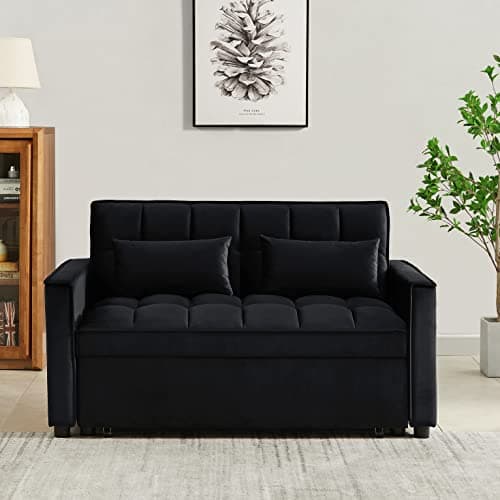3-in-1 Pull-Out Sleeper Sofa Bed Convertible Loveseat Velvet Daybed