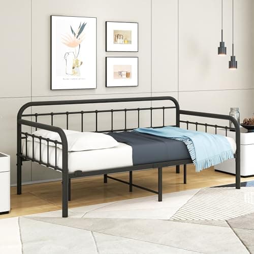 HOMERECOMMEND Heavy Duty Black Sanded Metal Daybed Frame Twin Mattress Foundation
