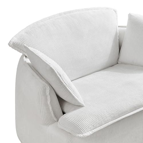 48" Beige Corduroy Chaise Lounge with Ottoman & Armrest for Small Spaces