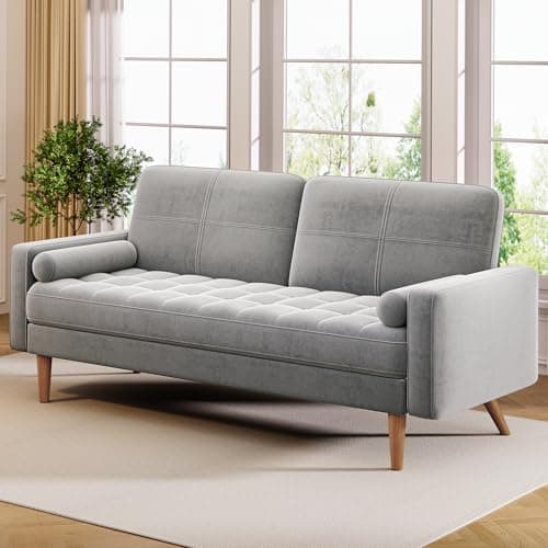 68" Mid Century Modern Tufted Grey Loveseat Sofa for Living Room, RV, Bedroom, Office, Apartment