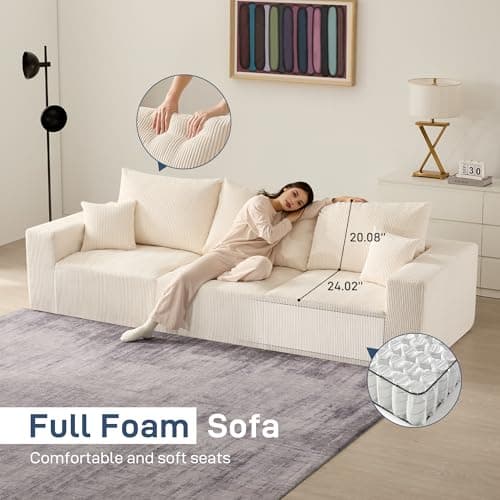 Beige 3 Seater Cloud Couch: Modern Sleeper Sofa for House or Apartment