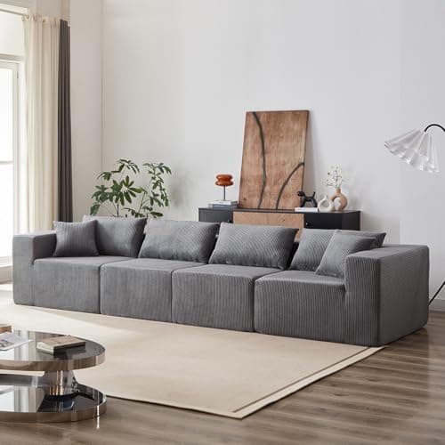 Modern Grey L-Shaped Cloud Flannel Sectional Couch, 4-Seater Modular Lounge