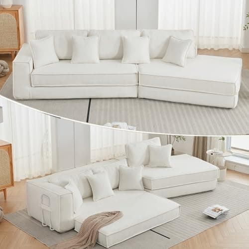 Antetek Gray Moduler Sectional Futon Sofa Bed with 3 Cushions & Pillows
