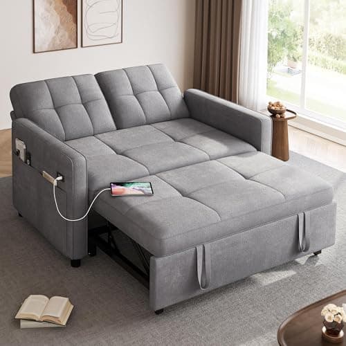 YITAHOME 55" 3-in-1 Convertible Sleeper Sofa with Iron Frame, Beige