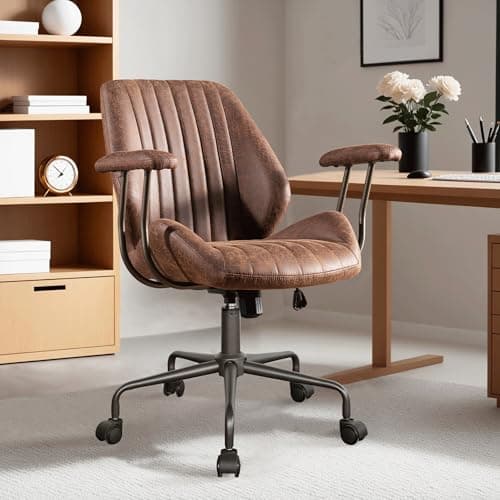 Ovios Mid-Century Modern Brown Suede Executive Chair with Thick Cushions and High Back